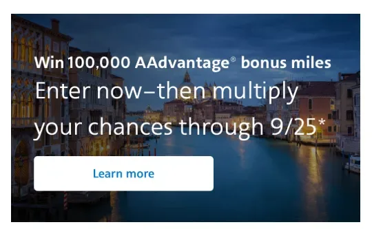 AAdvantage eShopping 100K miles sweepstakes screenshot
