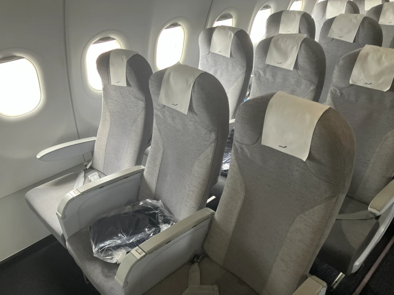 Finnair intra-European business class seat 1F at the bulkhead