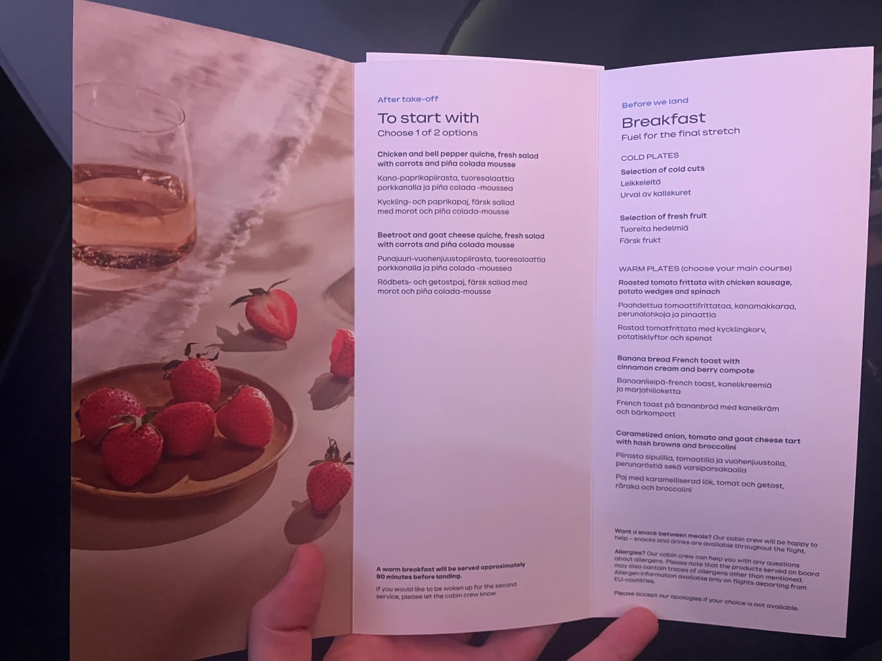 Finnair AY 16 business class menu page 1