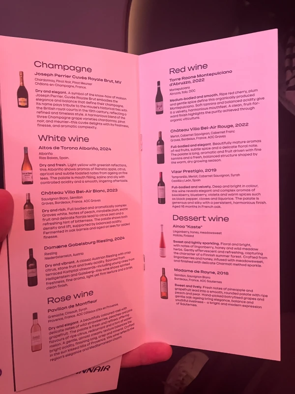Finnair AY 16 business class menu page 2