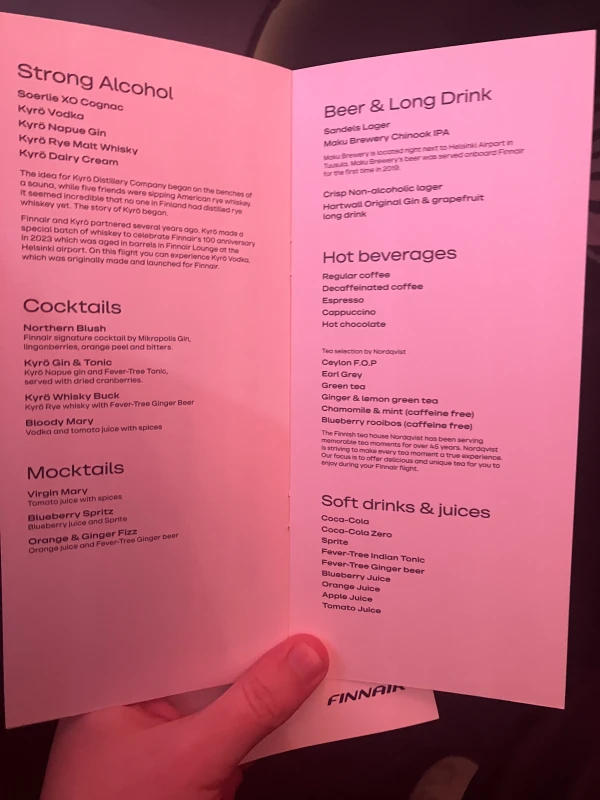 Finnair AY 16 business class menu page 3