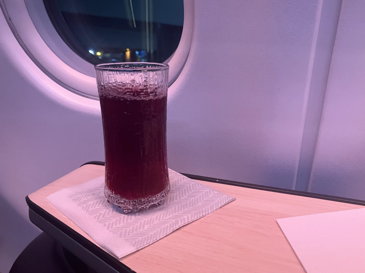 Finnair signature blueberry juice pre-departure drink