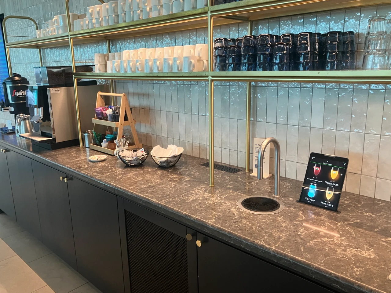 Buffet spread in Finnair's Schengen Lounge at Helsinki