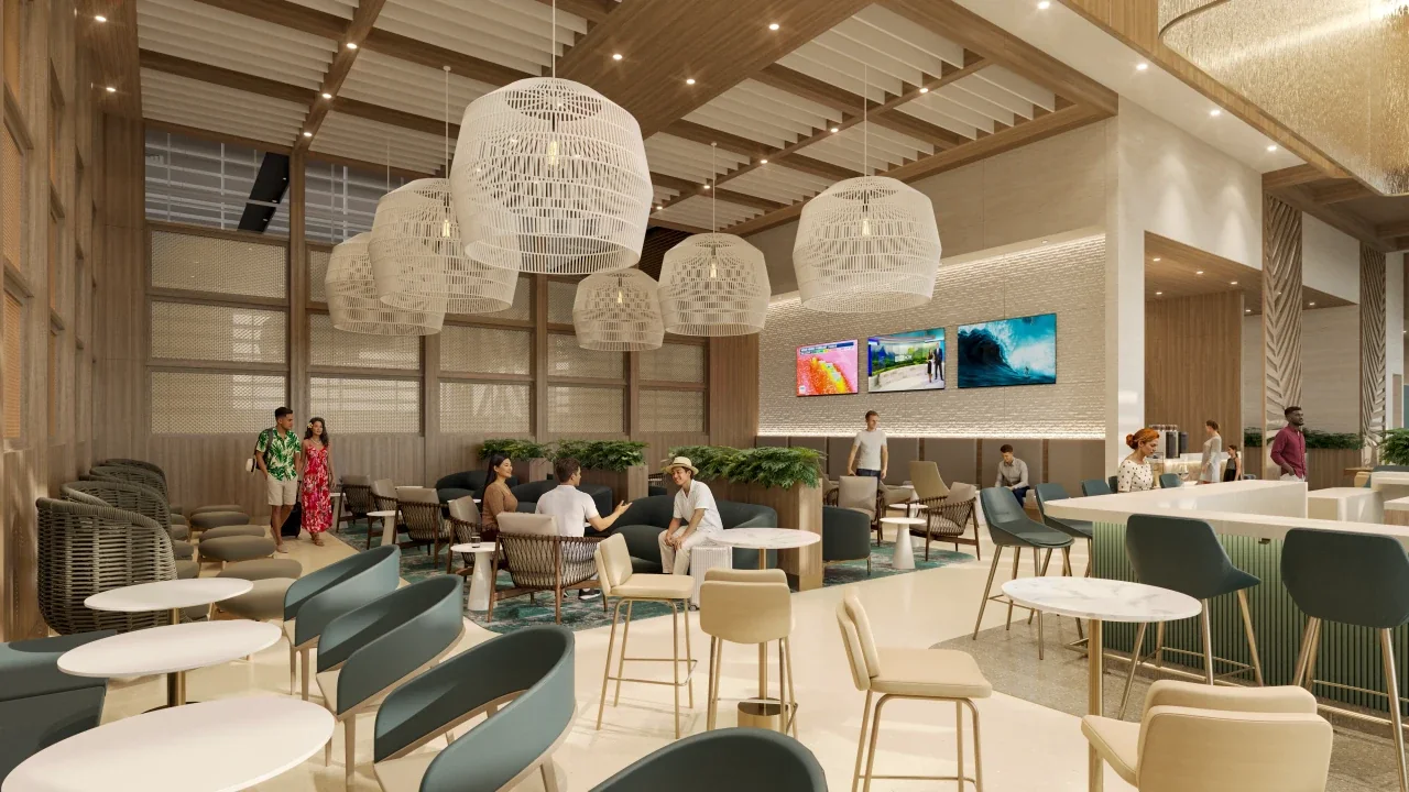 Hawaiian Airlines new Honolulu lounge bar rendering