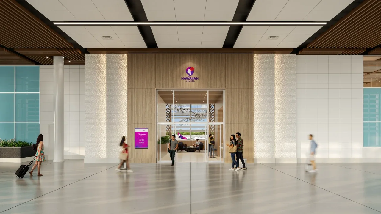 Hawaiian Airlines new Honolulu lounge facade rendering