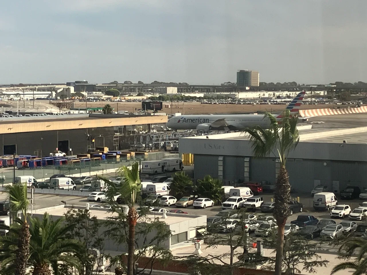 American Airlines aircraft at the US Air cargo facilities north of LAX