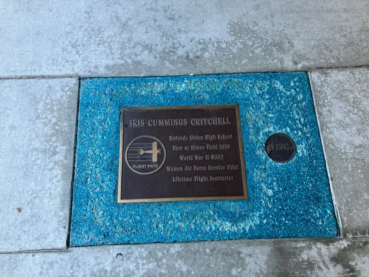 Aviation Walk of Fame sidewalk star honoring WASP pilot Iris Cummings Critchell