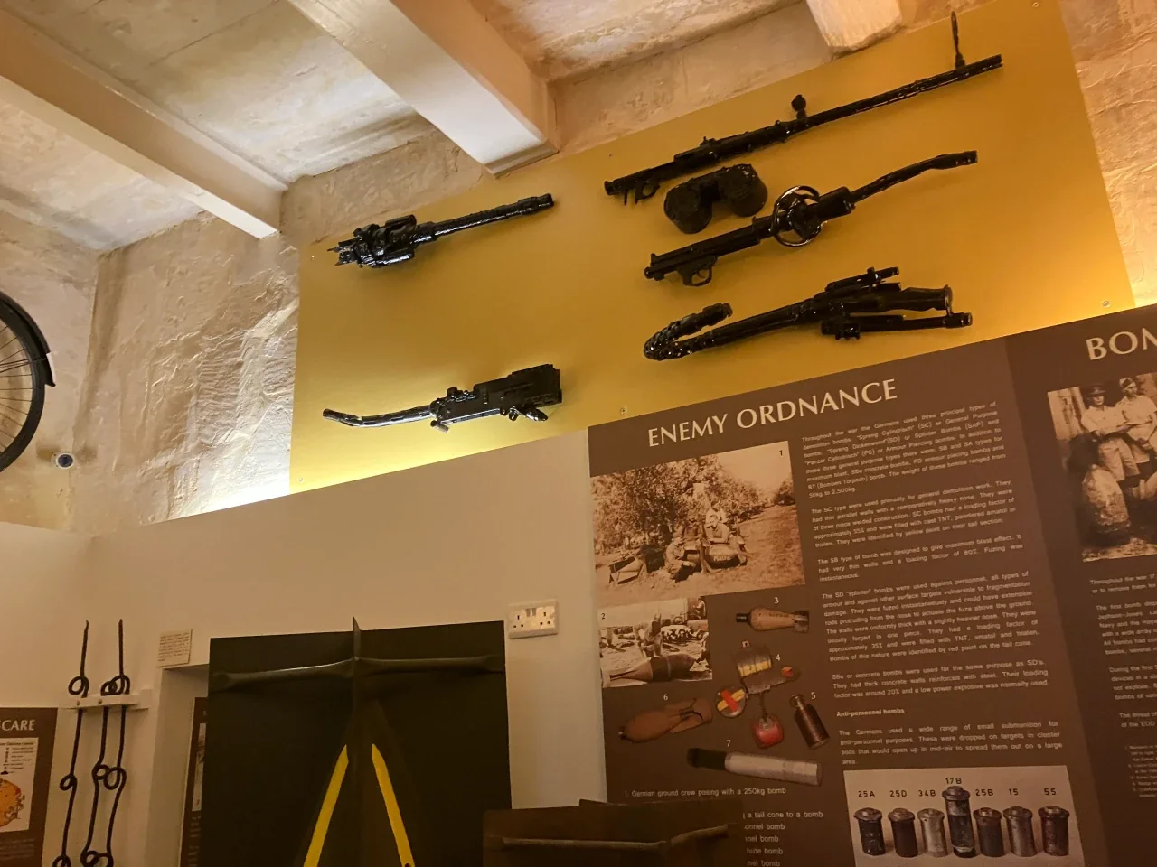 Display case of wartime items at the Malta at War Museum